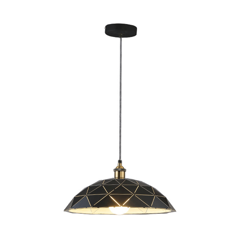 Aludra - Industrial 1 Light Dome Suspension Lamp Black/White Metal Pendant For Living Room