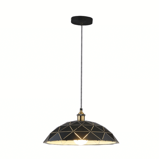 Aludra - Industrial 1 Light Dome Suspension Lamp Black/White Metal Pendant For Living Room