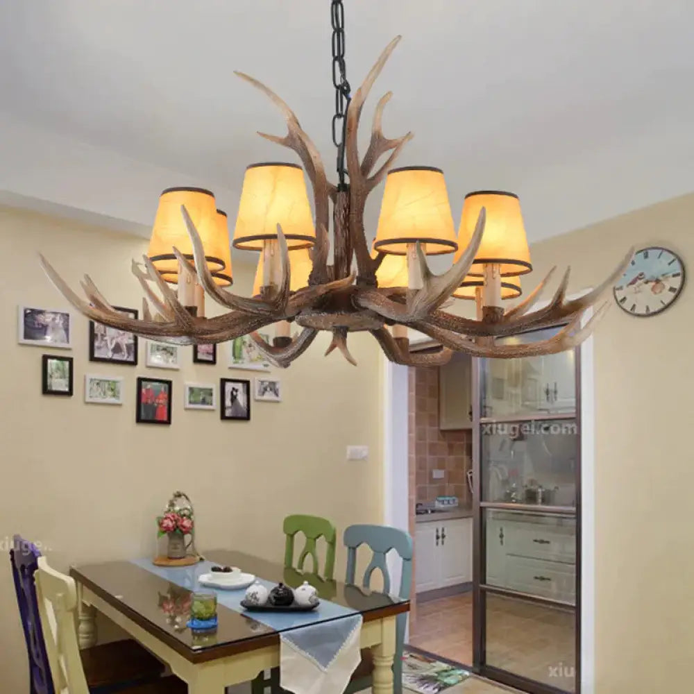 4/6/8 - Light Conical Chandelier Light Traditional Brown Resin Suspension Pendant For Kitchen