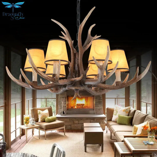 4/6/8 - Light Conical Chandelier Light Traditional Brown Resin Suspension Pendant For Kitchen Island
