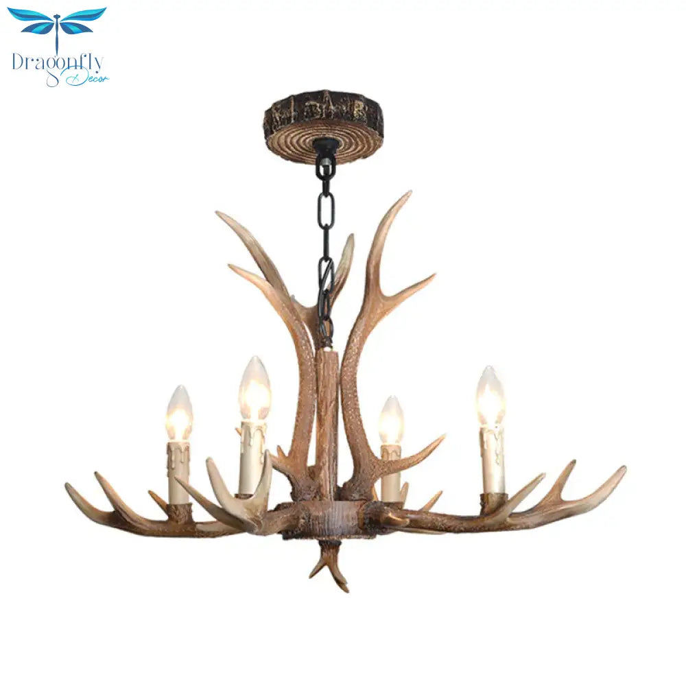 4/6/8 Lights Chandelier Lighting Fixture Rustic Candle Resin Hanging Light In Brown For Living Room