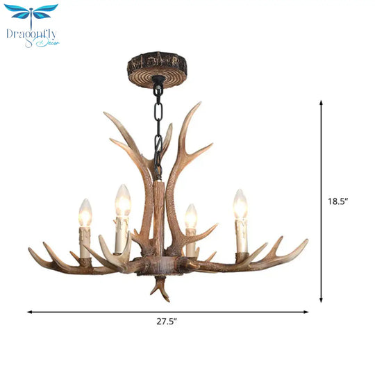 4/6/8 Lights Chandelier Lighting Fixture Rustic Candle Resin Hanging Light In Brown For Living Room