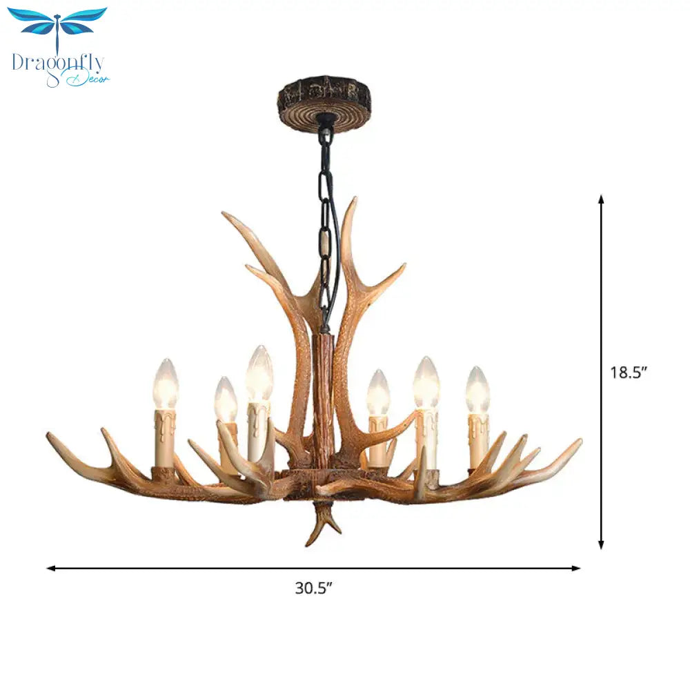 4/6/8 Lights Chandelier Lighting Fixture Rustic Candle Resin Hanging Light In Brown For Living Room