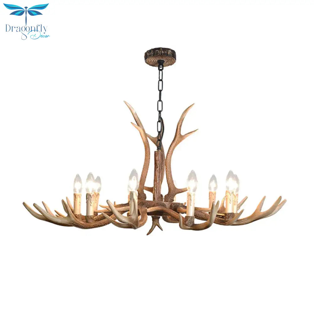 4/6/8 Lights Chandelier Lighting Fixture Rustic Candle Resin Hanging Light In Brown For Living Room