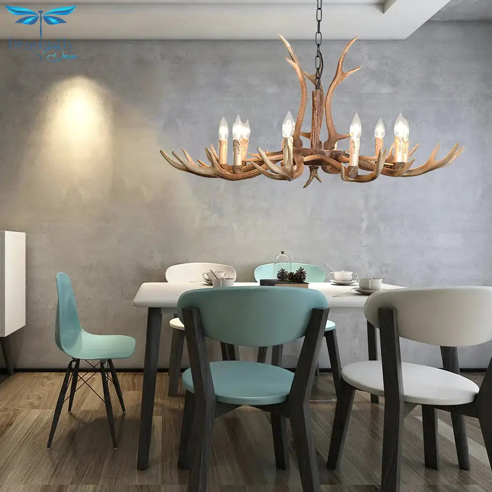 4/6/8 Lights Chandelier Lighting Fixture Rustic Candle Resin Hanging Light In Brown For Living Room