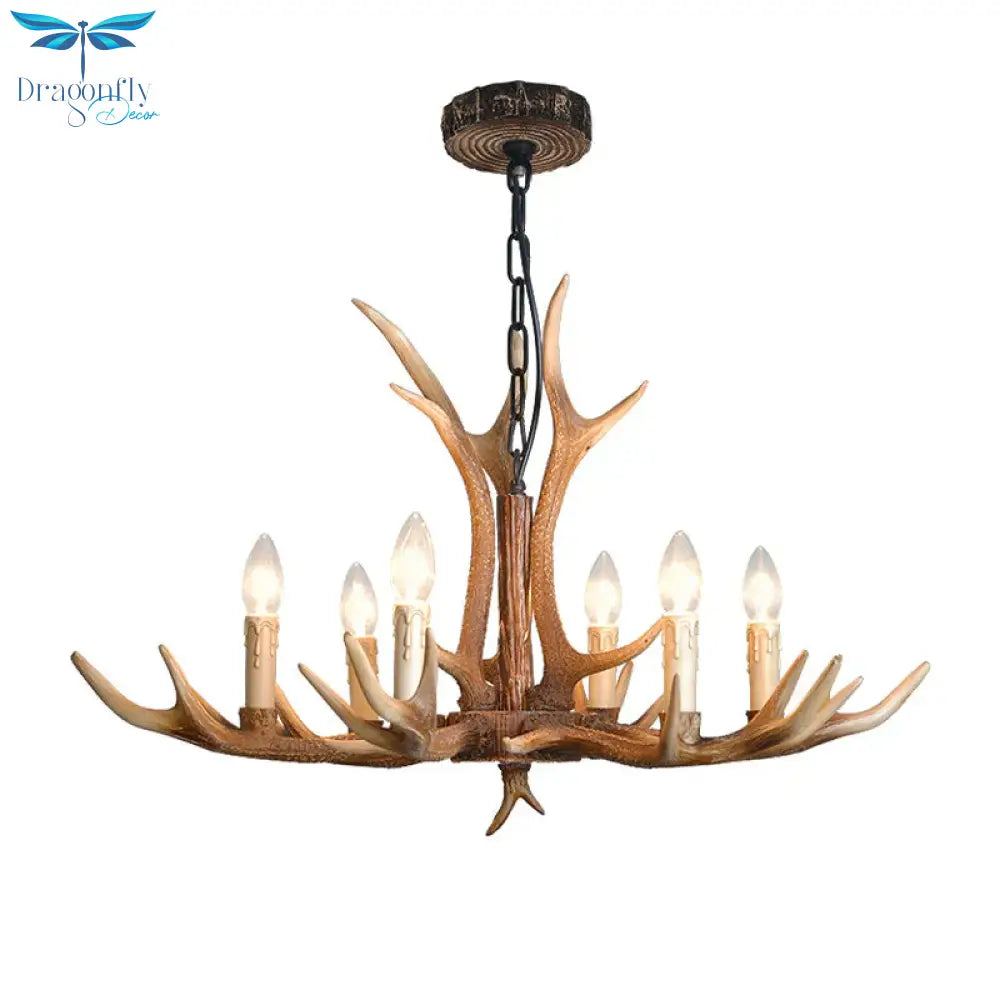 4/6/8 Lights Chandelier Lighting Fixture Rustic Candle Resin Hanging Light In Brown For Living Room