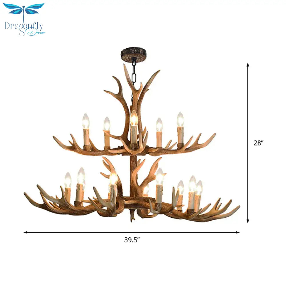 4/6/8 Lights Chandelier Lighting Fixture Rustic Candle Resin Hanging Light In Brown For Living Room