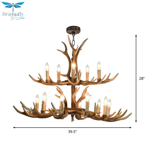 4/6/8 Lights Chandelier Lighting Fixture Rustic Candle Resin Hanging Light In Brown For Living Room