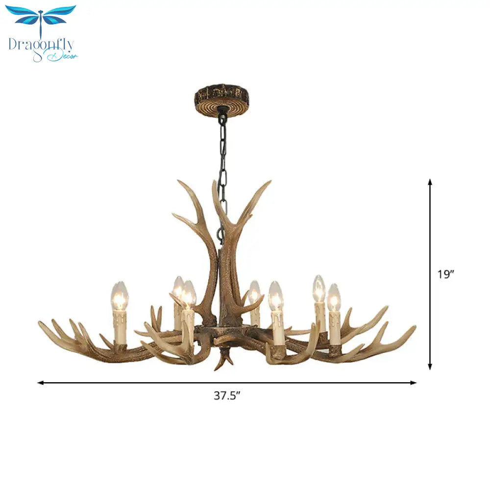 4/6/8 Lights Chandelier Lighting Fixture Rustic Candle Resin Hanging Light In Brown For Living Room