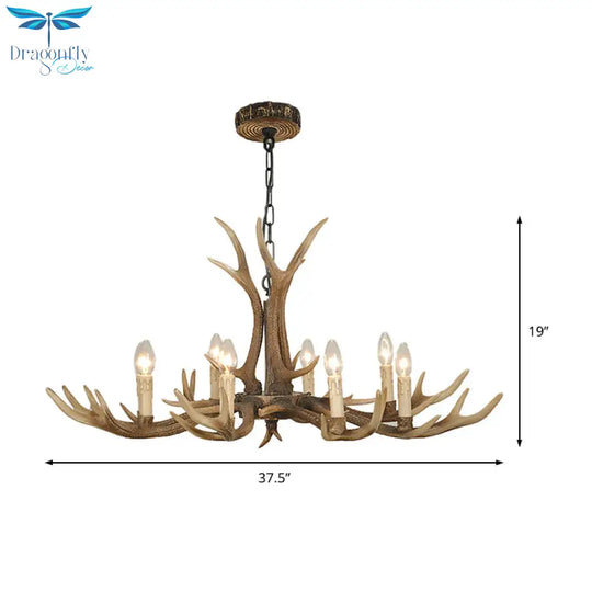 4/6/8 Lights Chandelier Lighting Fixture Rustic Candle Resin Hanging Light In Brown For Living Room