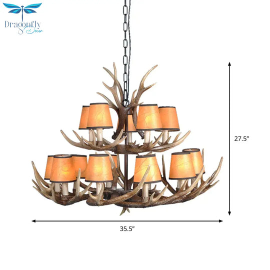 4/6/8 Lights Resin Chandelier Lamp Loft Brown Cone Dining Room Down Lighting Pendant With Fabric