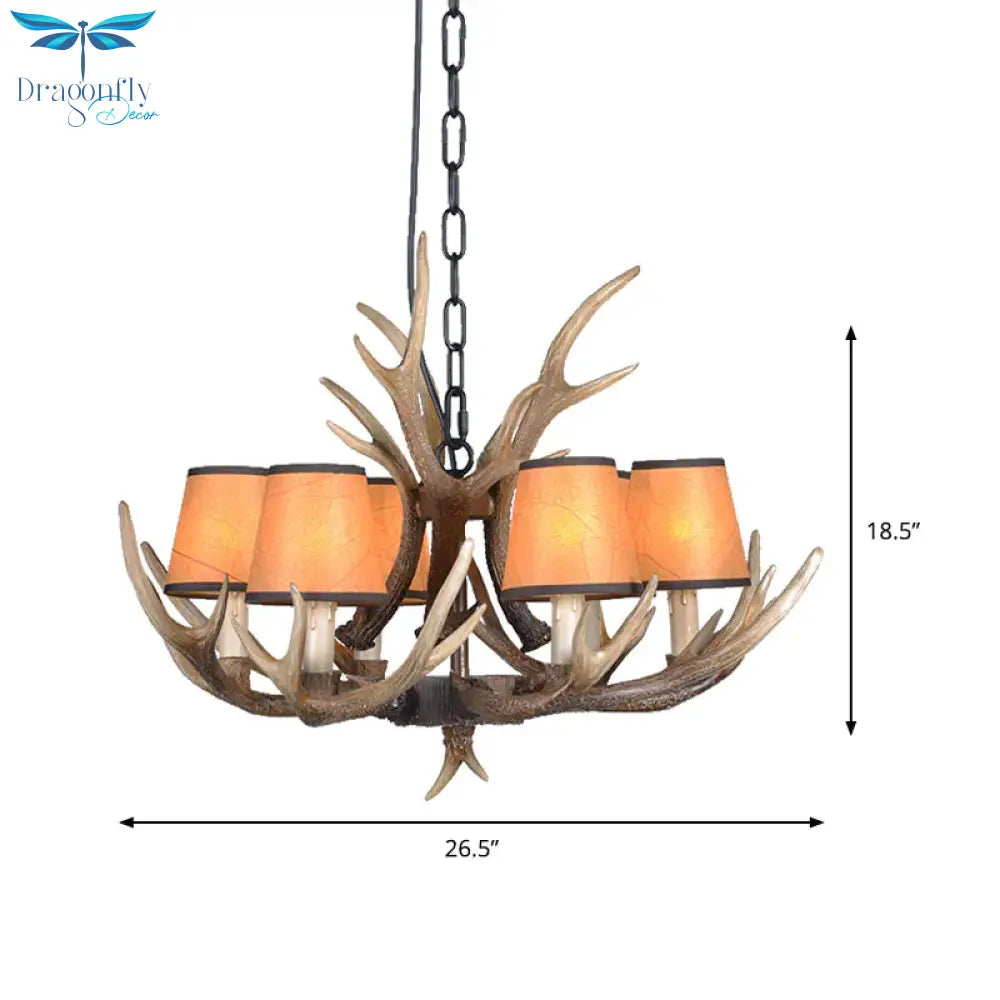 4/6/8 Lights Resin Chandelier Lamp Loft Brown Cone Dining Room Down Lighting Pendant With Fabric