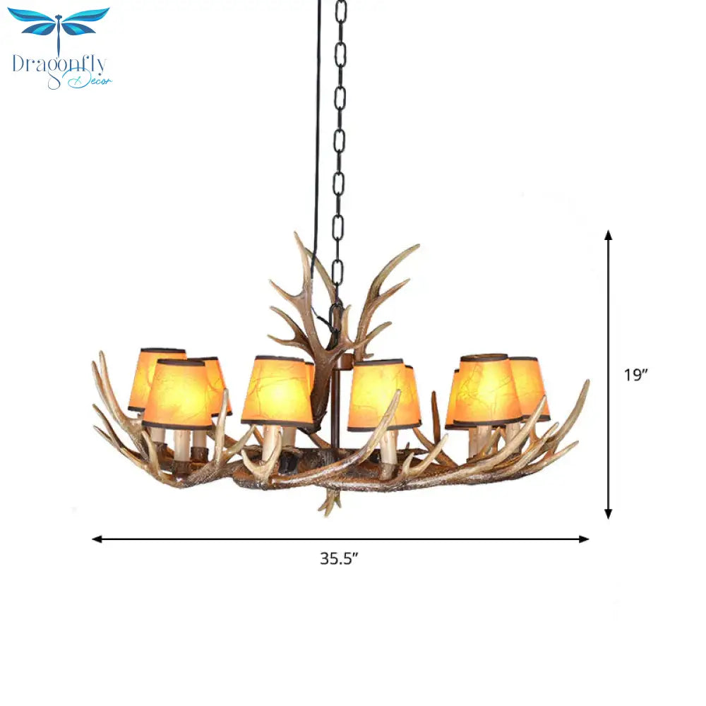4/6/8 Lights Resin Chandelier Lamp Loft Brown Cone Dining Room Down Lighting Pendant With Fabric