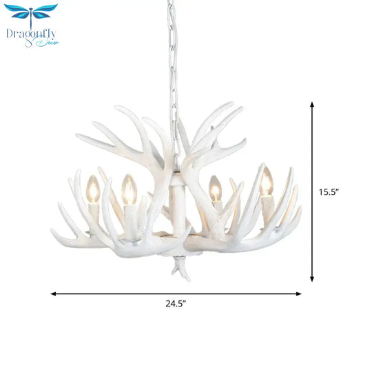 4/6/9 Lights Chandelier Lighting Fixture Rural Candle Resin Ceiling Suspension Lamp In White For
