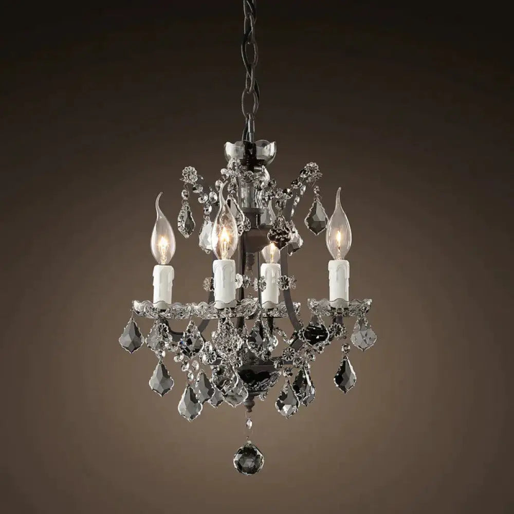 4/6 Heads Chandelier Pendant Light Traditional Scroll Arm Crystal Hanging Lamp Kit In White 4 /