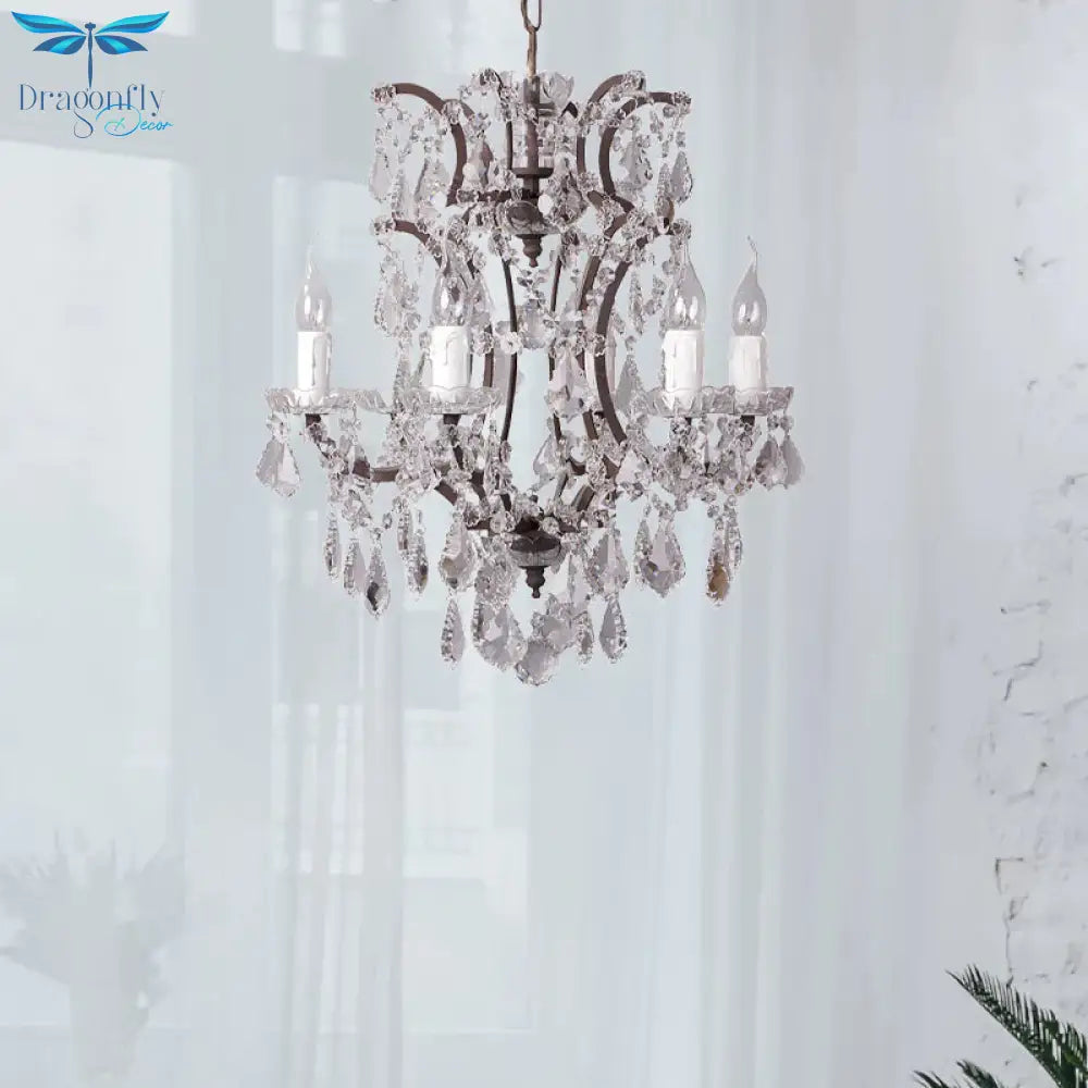 4/6 Heads Chandelier Pendant Light Traditional Scroll Arm Crystal Hanging Lamp Kit In White