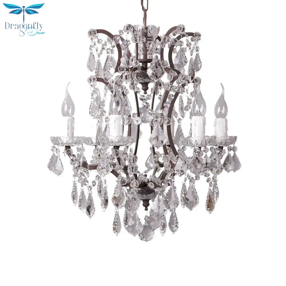 4/6 Heads Chandelier Pendant Light Traditional Scroll Arm Crystal Hanging Lamp Kit In White