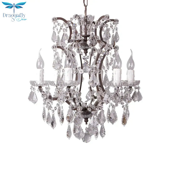 4/6 Heads Chandelier Pendant Light Traditional Scroll Arm Crystal Hanging Lamp Kit In White