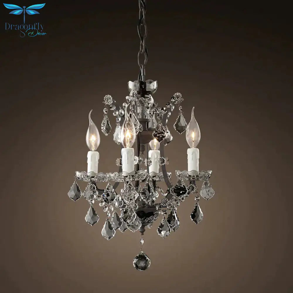 4/6 Heads Chandelier Pendant Light Traditional Scroll Arm Crystal Hanging Lamp Kit In White