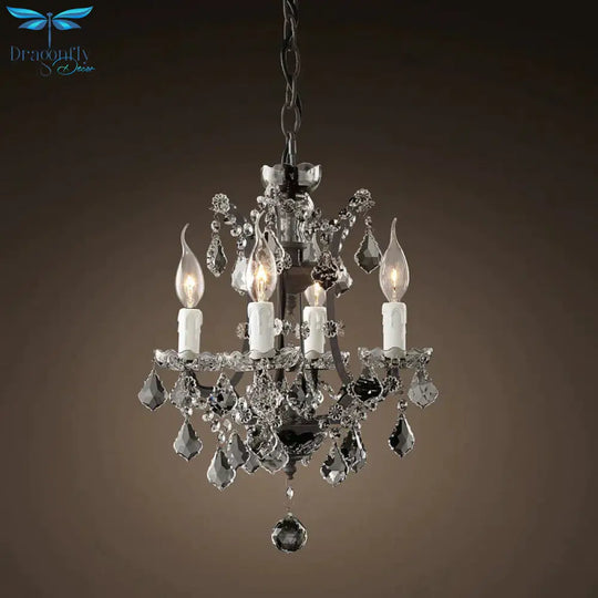 4/6 Heads Chandelier Pendant Light Traditional Scroll Arm Crystal Hanging Lamp Kit In White