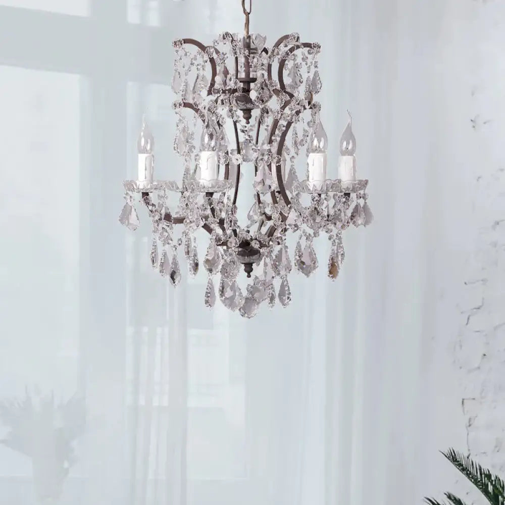 4/6 Heads Chandelier Pendant Light Traditional Scroll Arm Crystal Hanging Lamp Kit In White 6 /