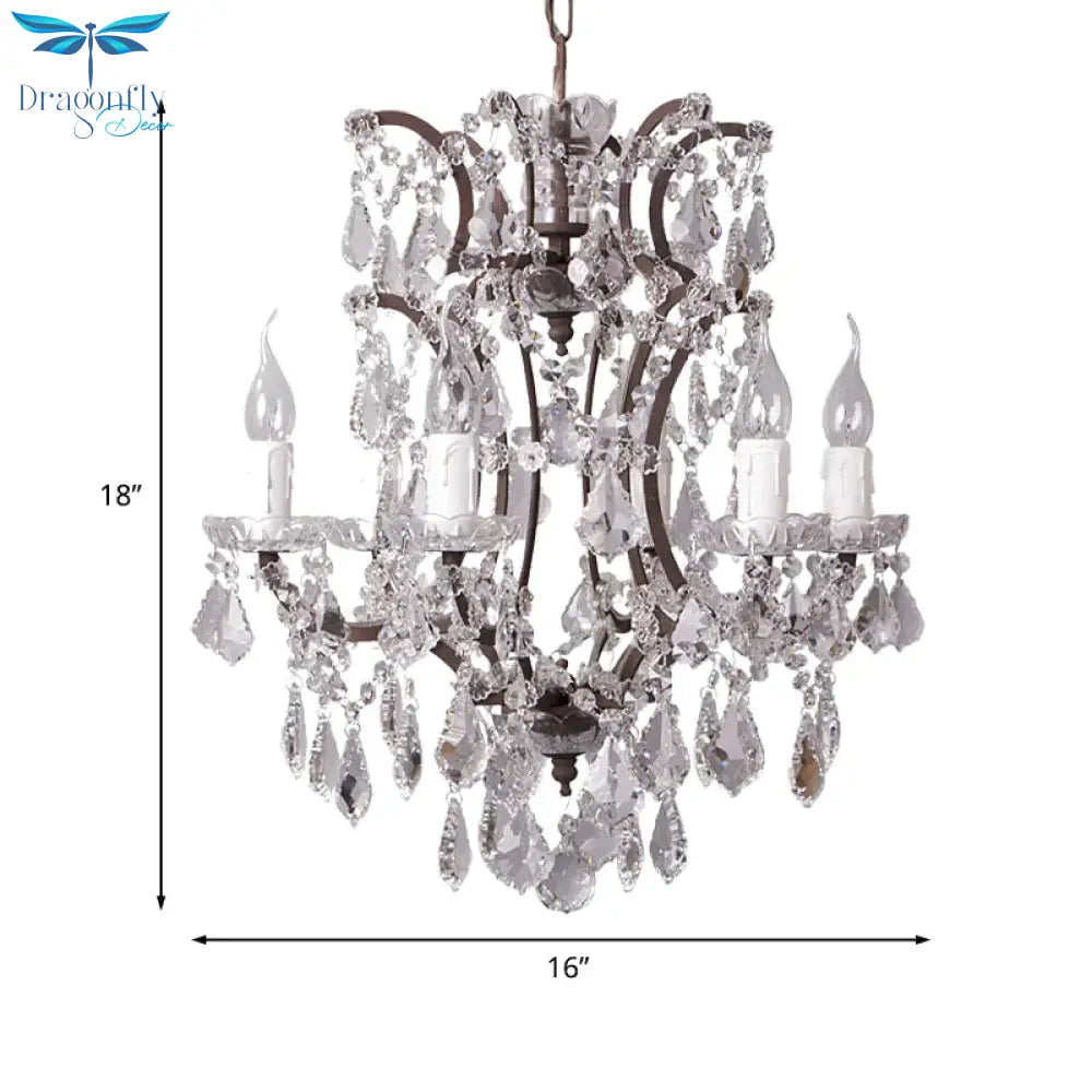 4/6 Heads Chandelier Pendant Light Traditional Scroll Arm Crystal Hanging Lamp Kit In White