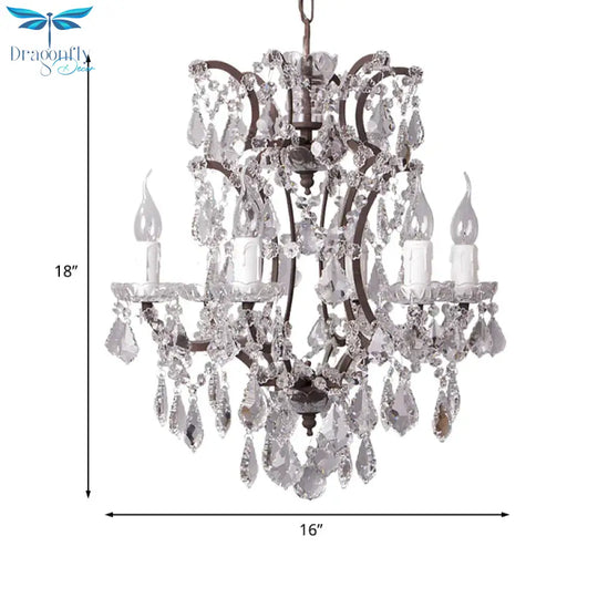 4/6 Heads Chandelier Pendant Light Traditional Scroll Arm Crystal Hanging Lamp Kit In White