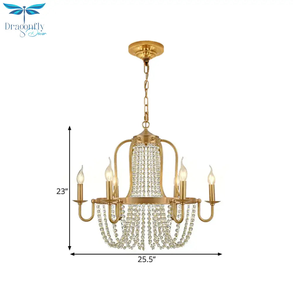 4/6 Lights Chandelier Light Minimalism Candlestick Crystal Hanging Lamp Kit In Gold For Bedroom
