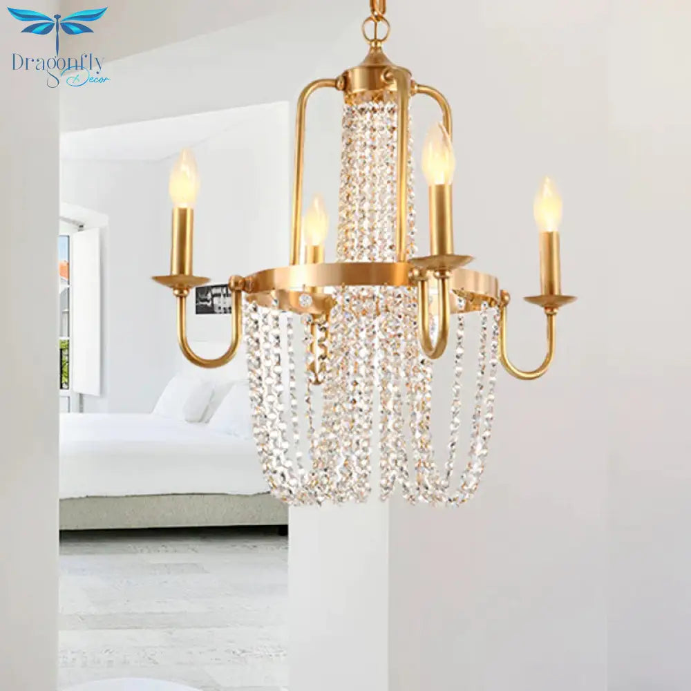 4/6 Lights Chandelier Light Minimalism Candlestick Crystal Hanging Lamp Kit In Gold For Bedroom