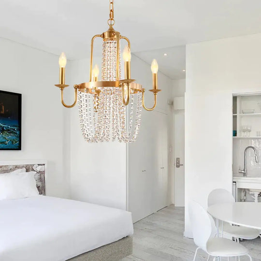 4/6 Lights Chandelier Light Minimalism Candlestick Crystal Hanging Lamp Kit In Gold For Bedroom 4 /