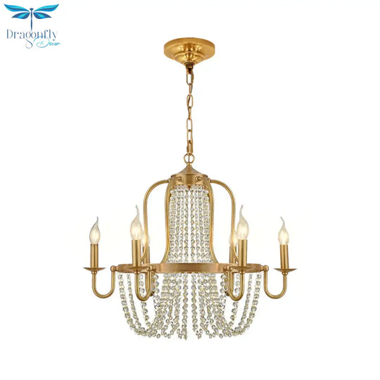4/6 Lights Chandelier Light Minimalism Candlestick Crystal Hanging Lamp Kit In Gold For Bedroom