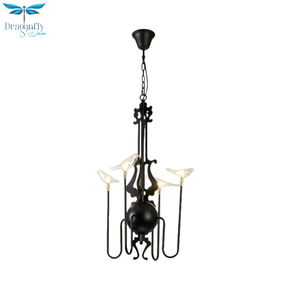 4/8/12 - Light Iron Chandelier Light Antique Black/White Swooping Armed Ceiling Fixture With Clear