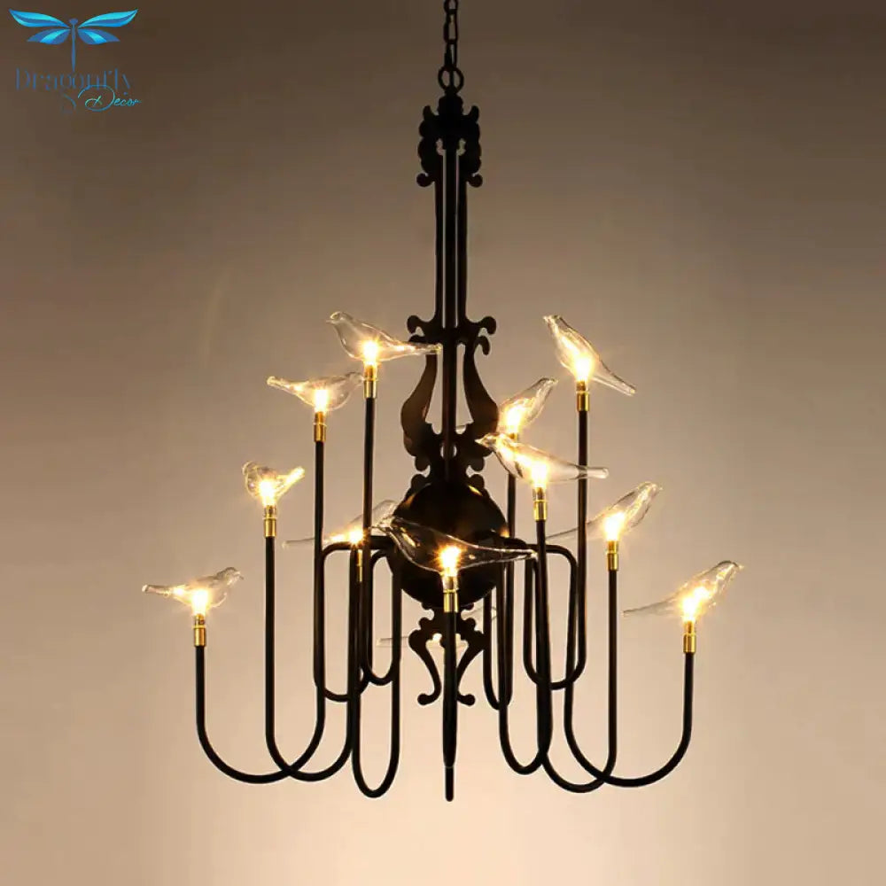 4/8/12 - Light Iron Chandelier Light Antique Black/White Swooping Armed Ceiling Fixture With Clear