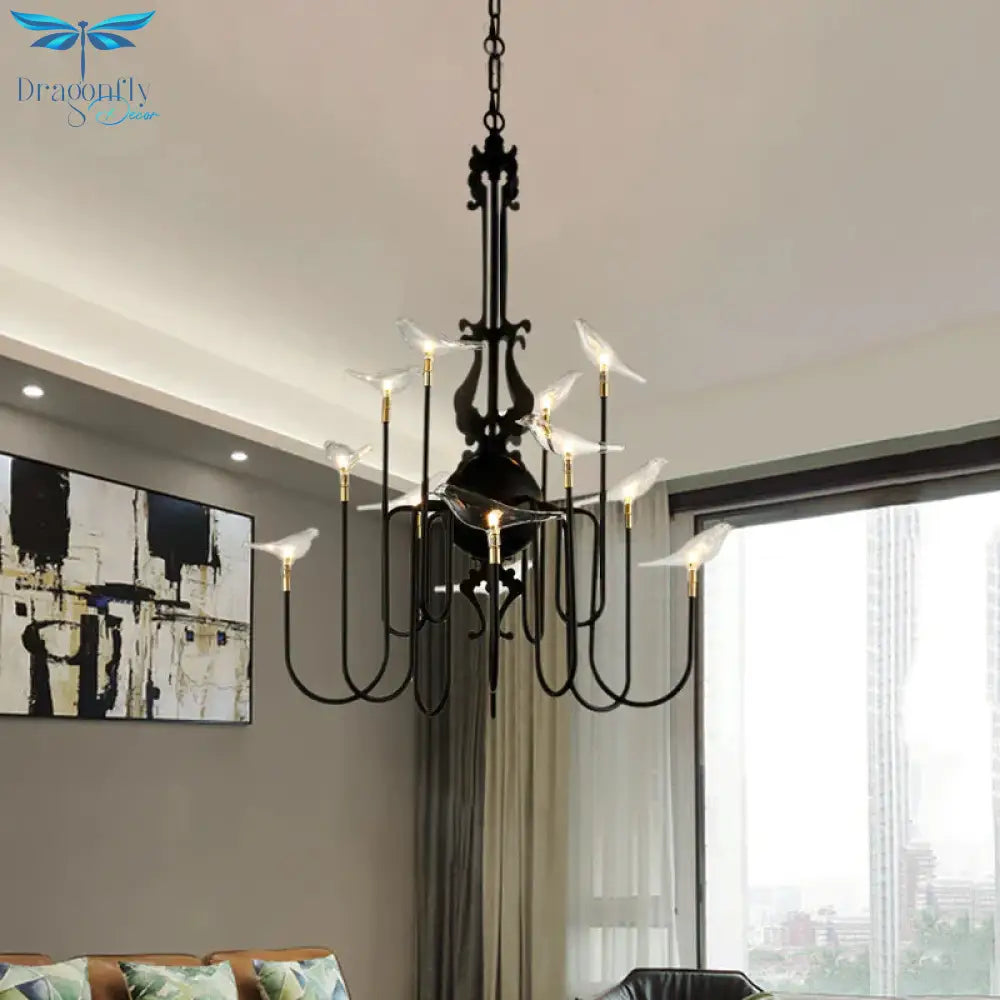 4/8/12 - Light Iron Chandelier Light Antique Black/White Swooping Armed Ceiling Fixture With Clear