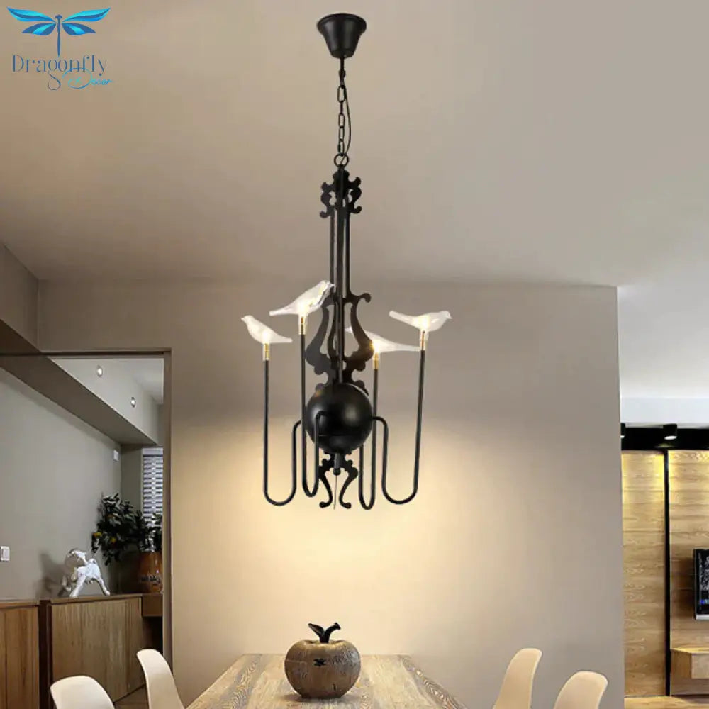 4/8/12 - Light Iron Chandelier Light Antique Black/White Swooping Armed Ceiling Fixture With Clear
