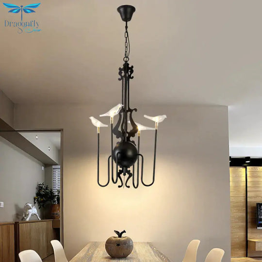 4/8/12 - Light Iron Chandelier Light Antique Black/White Swooping Armed Ceiling Fixture With Clear