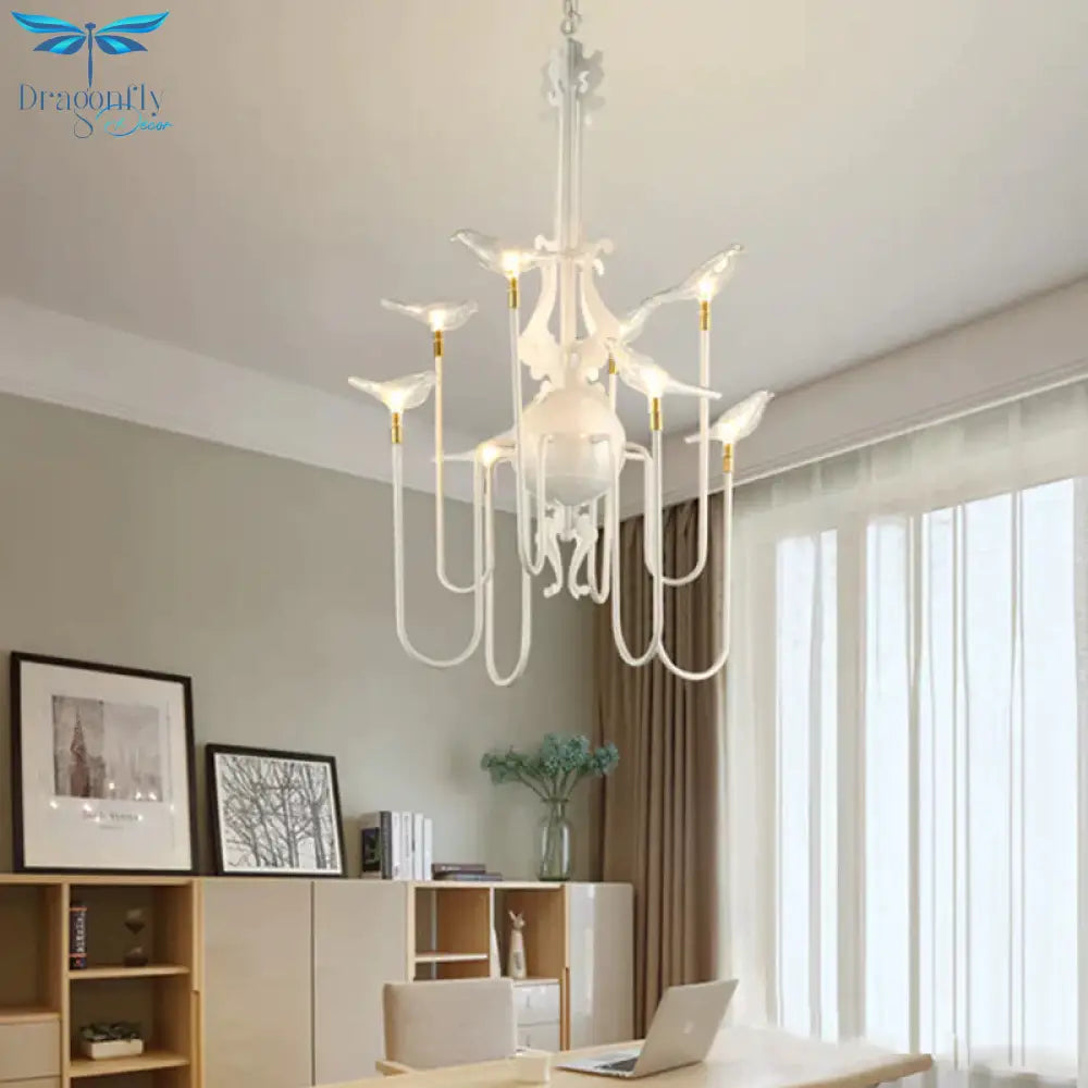 4/8/12 - Light Iron Chandelier Light Antique Black/White Swooping Armed Ceiling Fixture With Clear