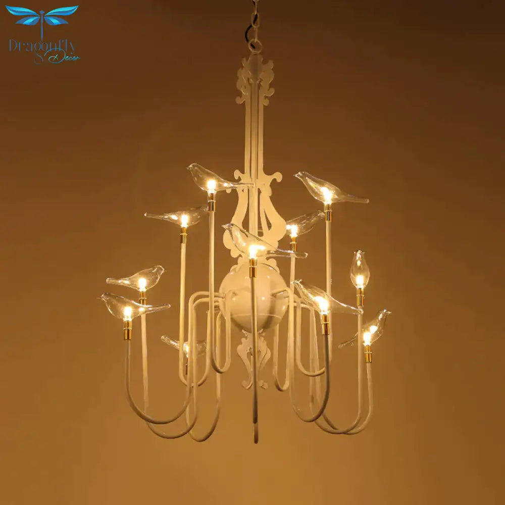 4/8/12 - Light Iron Chandelier Light Antique Black/White Swooping Armed Ceiling Fixture With Clear