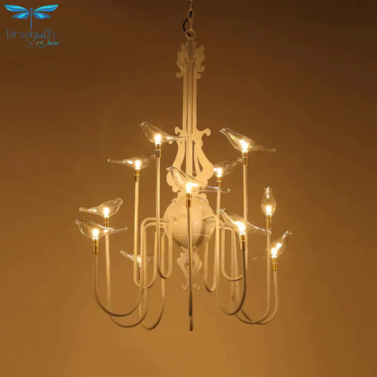 4/8/12 - Light Iron Chandelier Light Antique Black/White Swooping Armed Ceiling Fixture With Clear