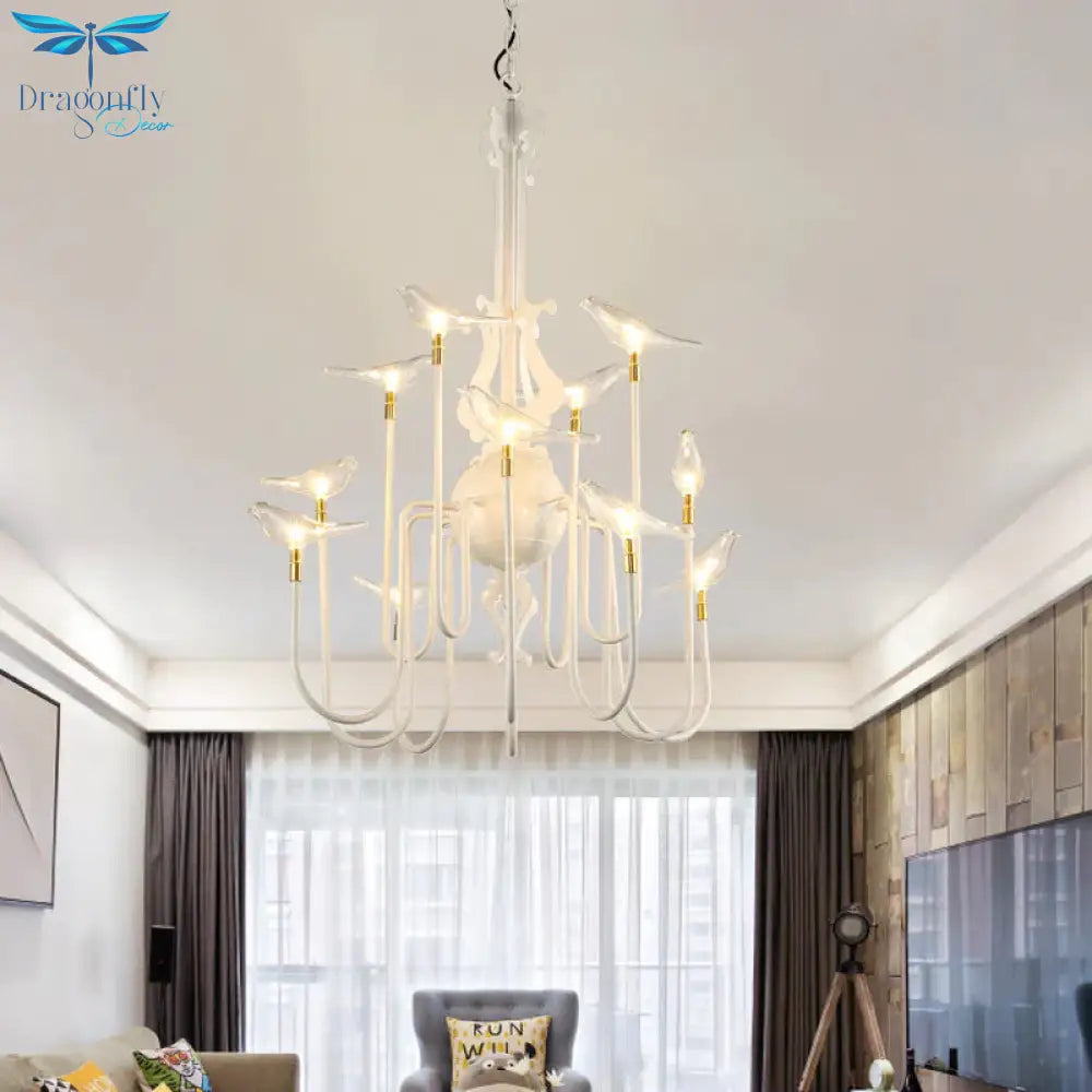 4/8/12 - Light Iron Chandelier Light Antique Black/White Swooping Armed Ceiling Fixture With Clear