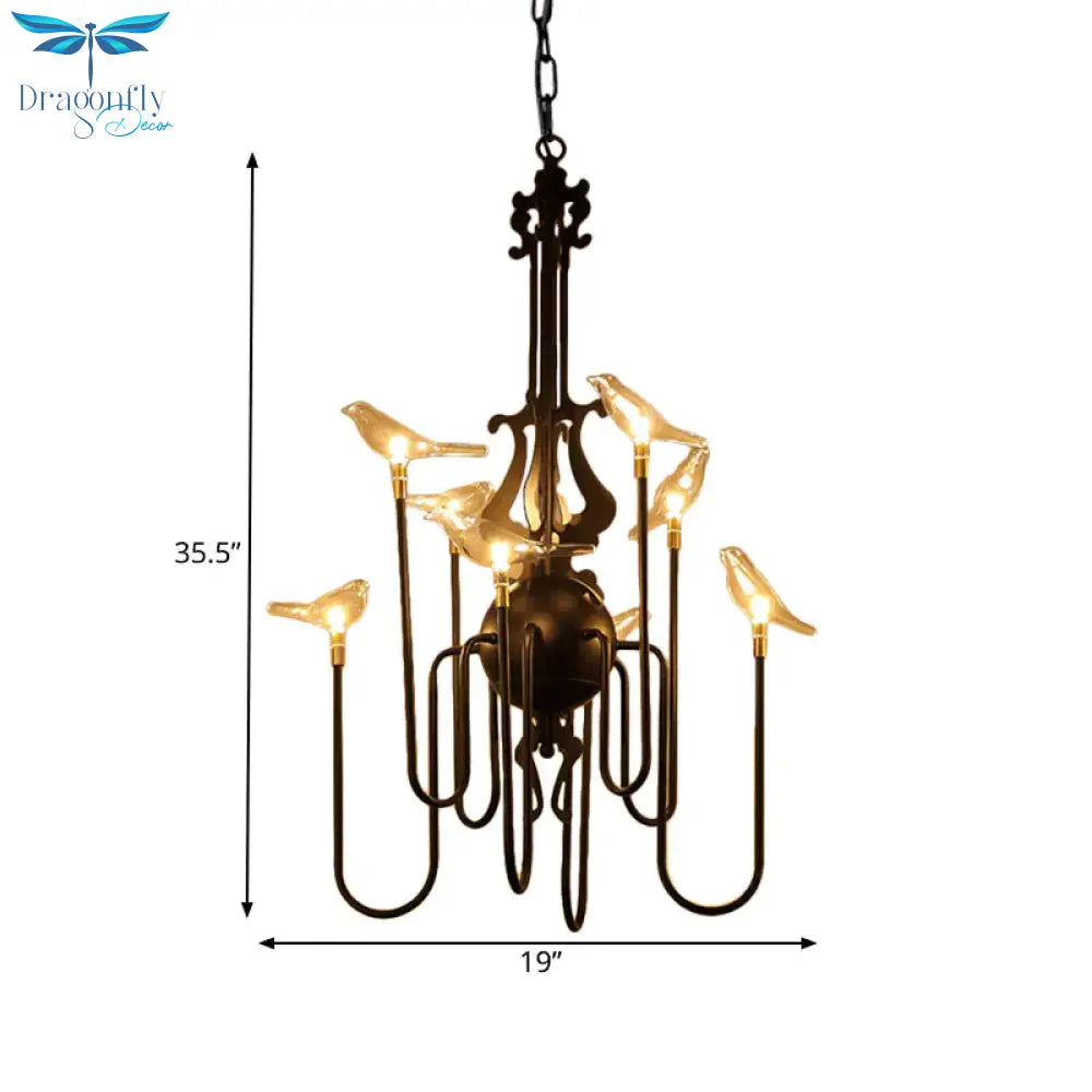 4/8/12 - Light Iron Chandelier Light Antique Black/White Swooping Armed Ceiling Fixture With Clear