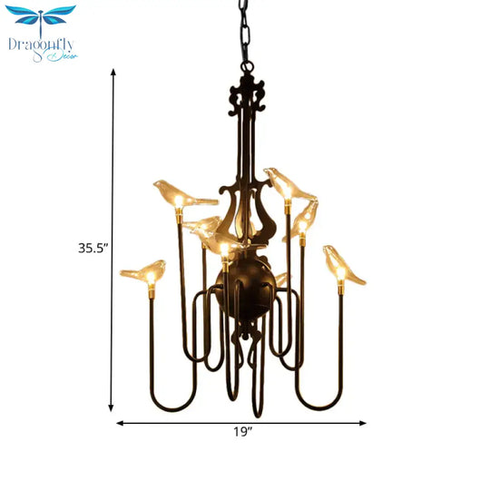 4/8/12 - Light Iron Chandelier Light Antique Black/White Swooping Armed Ceiling Fixture With Clear