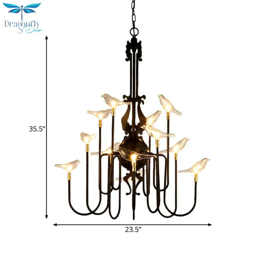 4/8/12 - Light Iron Chandelier Light Antique Black/White Swooping Armed Ceiling Fixture With Clear