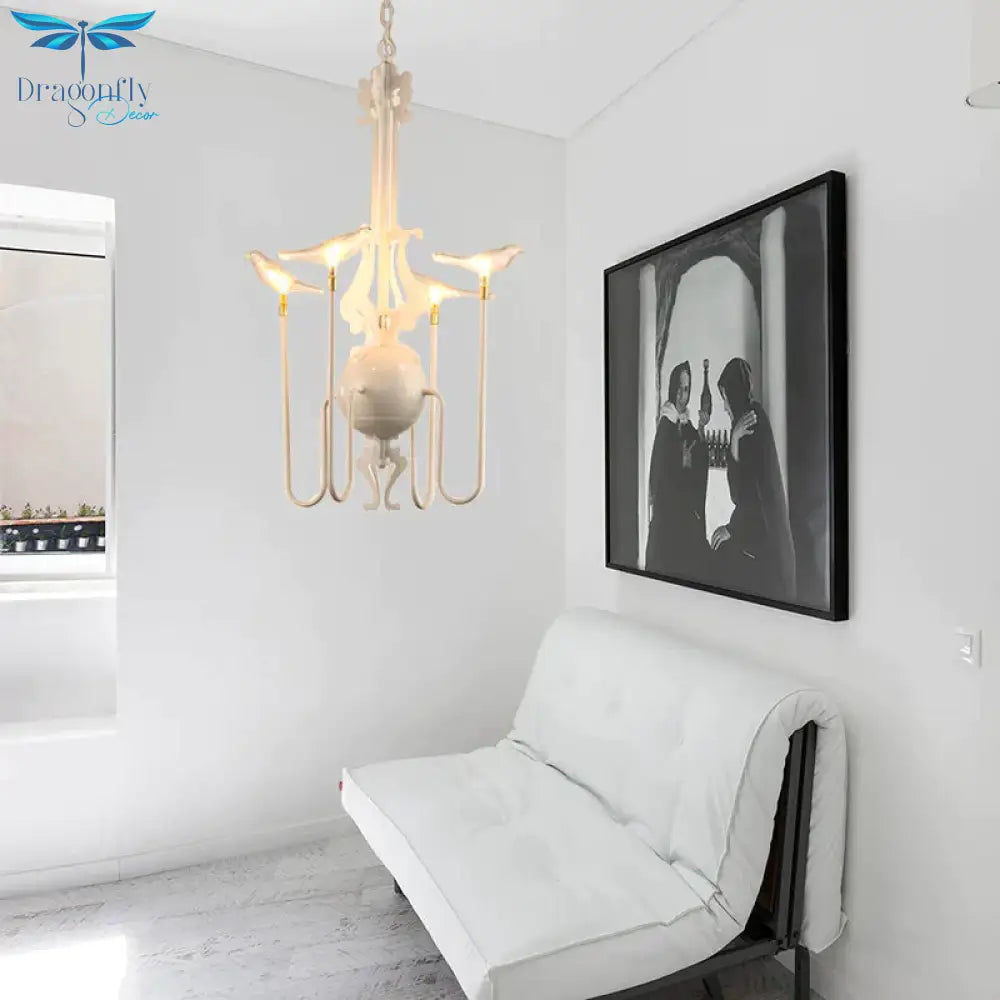 4/8/12 - Light Iron Chandelier Light Antique Black/White Swooping Armed Ceiling Fixture With Clear