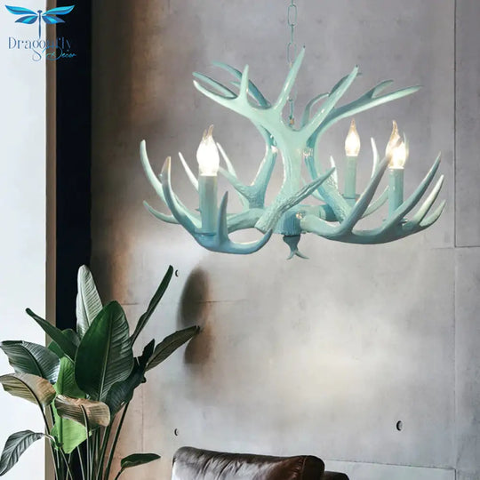 4/8 Heads Branch Chandelier Lighting Cottage Blue Resin Hanging Ceiling Lamp For Living Room