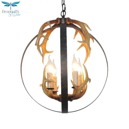 4/8 Lights Chandelier Lighting Fixture Loft Spherical Metal Ceiling Suspension Lamp In Black For