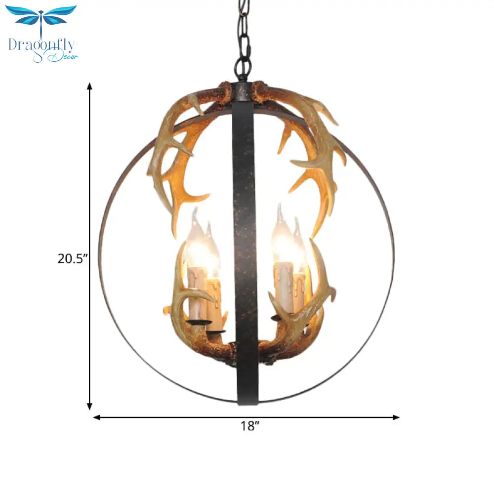 4/8 Lights Chandelier Lighting Fixture Loft Spherical Metal Ceiling Suspension Lamp In Black For