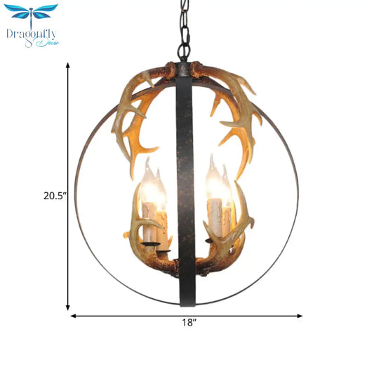 4/8 Lights Chandelier Lighting Fixture Loft Spherical Metal Ceiling Suspension Lamp In Black For