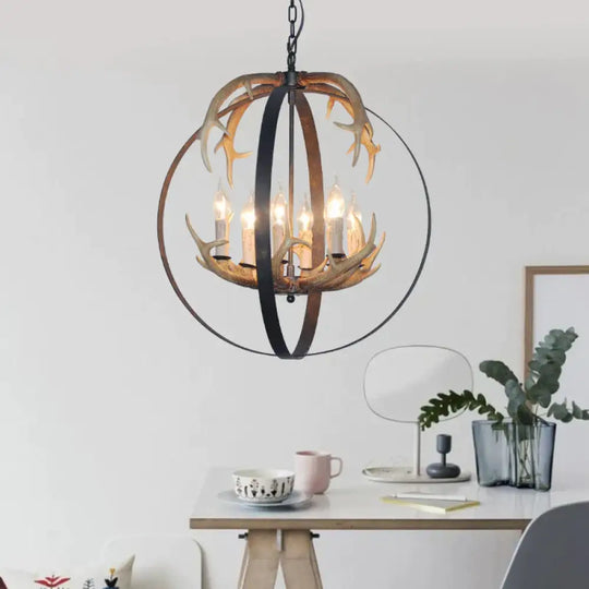 4/8 Lights Chandelier Lighting Fixture Loft Spherical Metal Ceiling Suspension Lamp In Black For