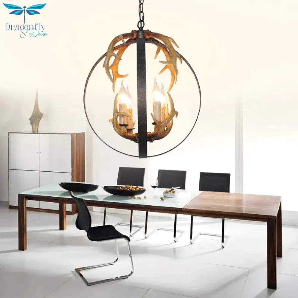 4/8 Lights Metal Chandelier Lighting Vintage Rust Round Dining Room Hanging Ceiling Fixture